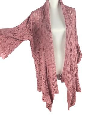 Woman Within Dusty Rose Open-Front Crochet Cardigan, 1X, Boho Chic, Cottagecore